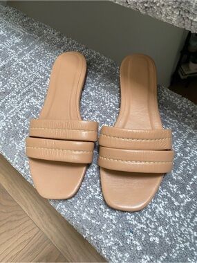 Kaanas Tan Padded Double-Strap Slide Sandals
